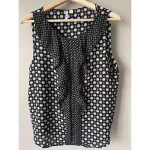 ELLE WOMENS Top Size L Black White Sleeveless Round Neck Pullover Blouse